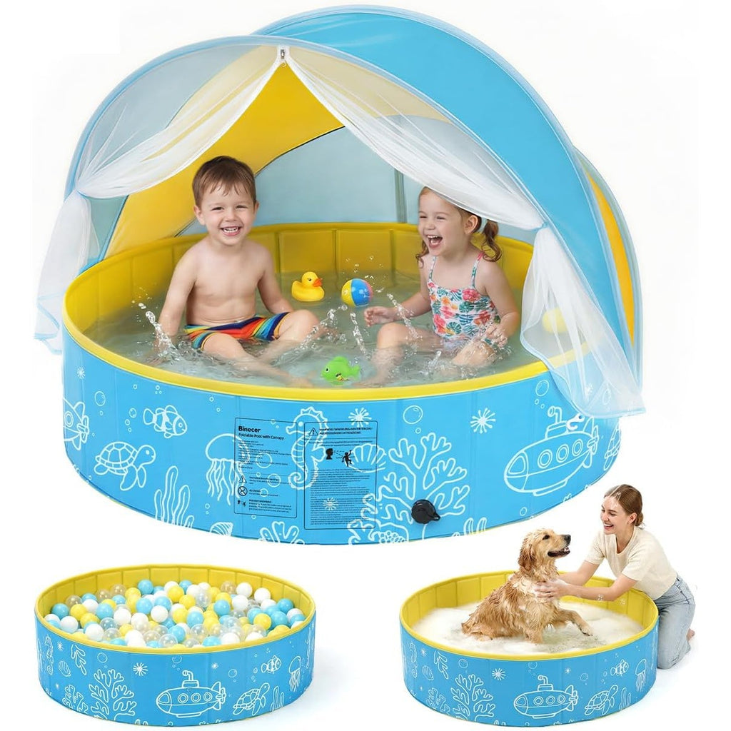 BRAND NEW ~ 47" Portable Foldable Kiddie Swimming Pool with Canopy Sunshade