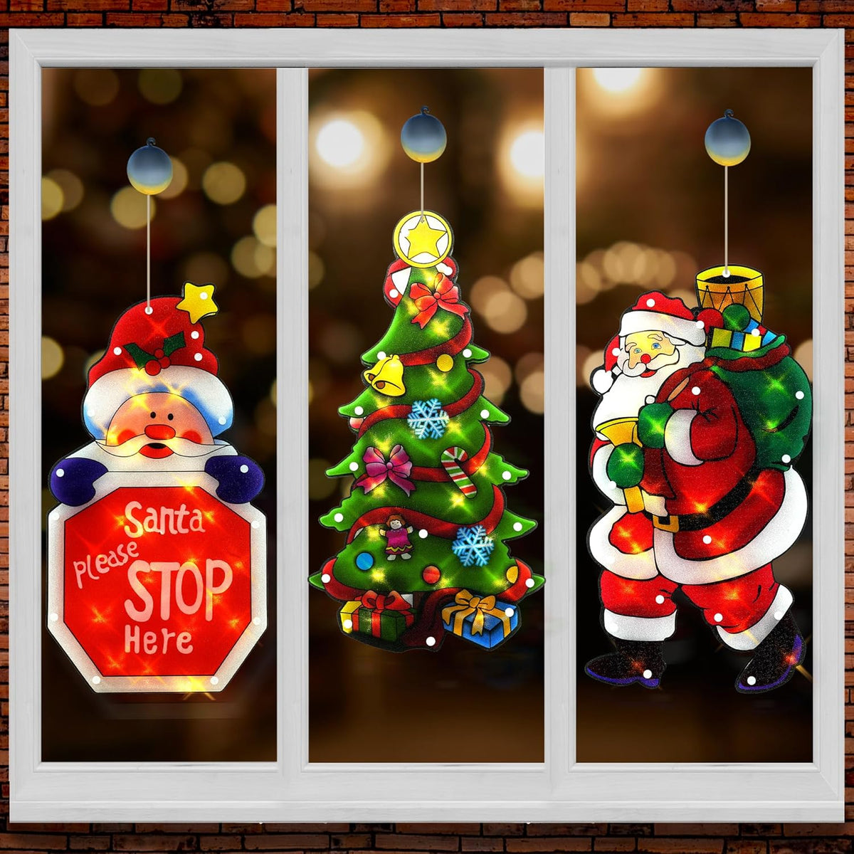 NWT ~ Set/ 3 Large 18" Santa Claus & Tree Shaped Festive Christmas Window Lights