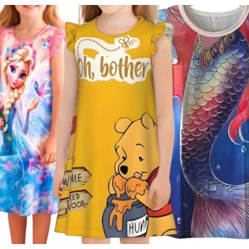 NWT ~ Set/3 Disney Nightgowns Elsa Winnie Pooh & Mermaid Nighties Girls 8-9 yrs