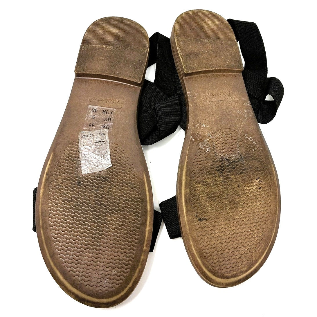 Black Flat Slide Casual Adjustable Elastic Strappy Double Bands Sandals ~ 11