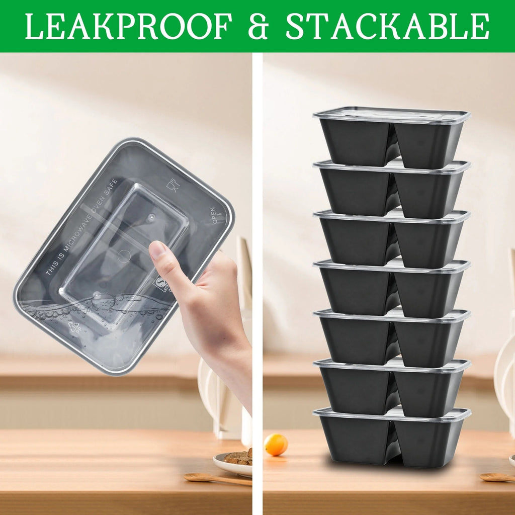 BRAND NEW ~ Set/44 ~ 2 Compartment 24oz Meal Prep Lunch Containers Food Storage