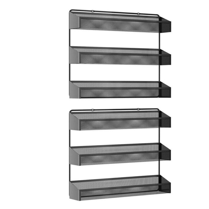 BRAND NEW ~ Set/2 Black Metal 3 Tier Spice Rack Wall Mount Organizer Shelves