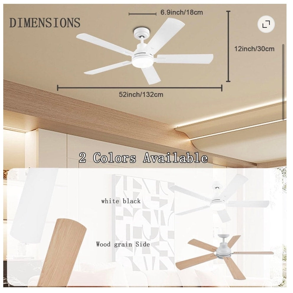 BRAND NEW ~ 52" Low Profile Flush Mount White Ceiling Fan with Lights & Remote