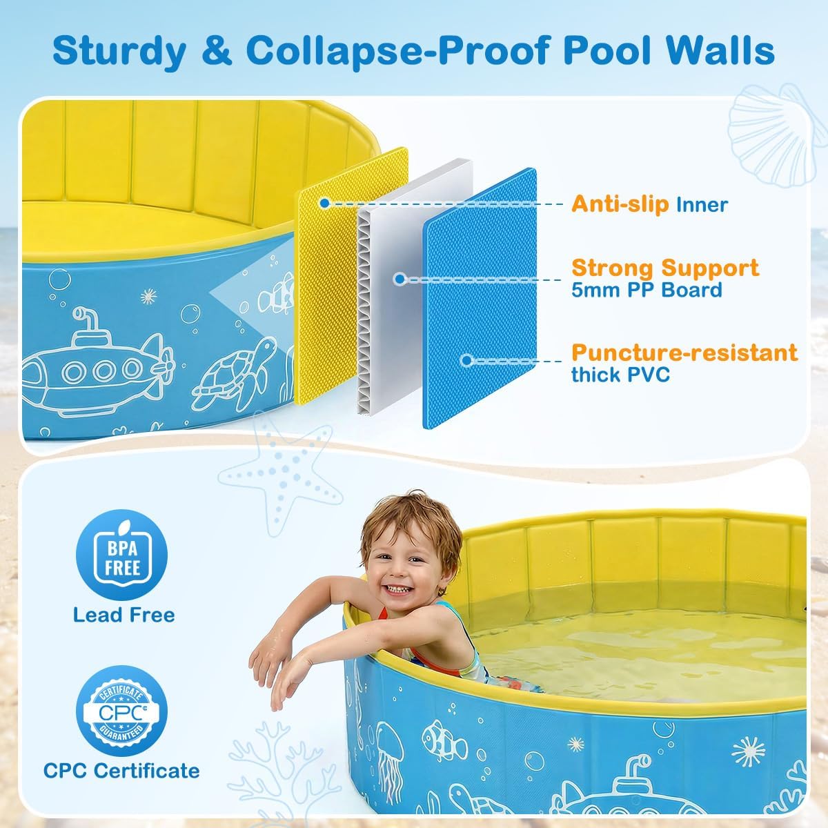 BRAND NEW ~ 47" Portable Foldable Kiddie Swimming Pool with Canopy Sunshade