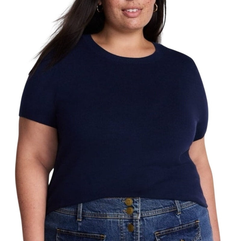 NWT ~ Women's Plus Size Lightweight Navy Blue Short Sleeve Sweater Top ~ Plus 3X