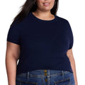 NWT ~ Women's Plus Size Lightweight Navy Blue Short Sleeve Sweater Top ~ Plus 3X