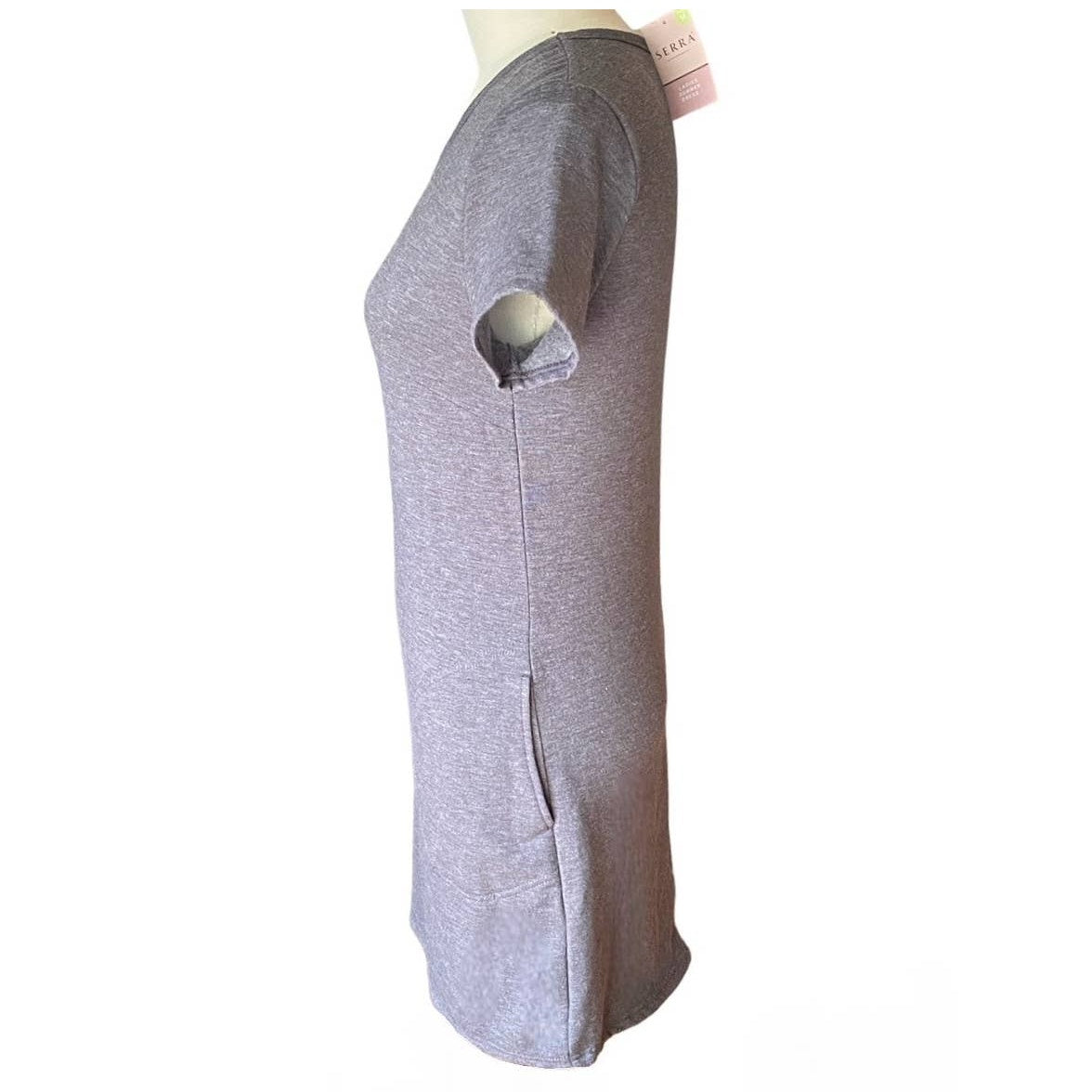 NWT ~ SERRA Gray Knit Short Sleeves Side Pockets Dress ~ Women's Size MEDIUM