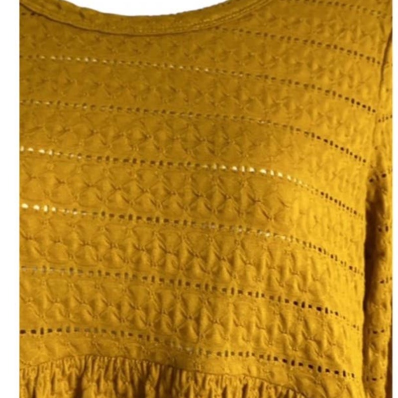NWT ~ CHANCE Mustard Gold Sheer Eyelet Babydoll Tunic Top ~ Women's MEDIUM