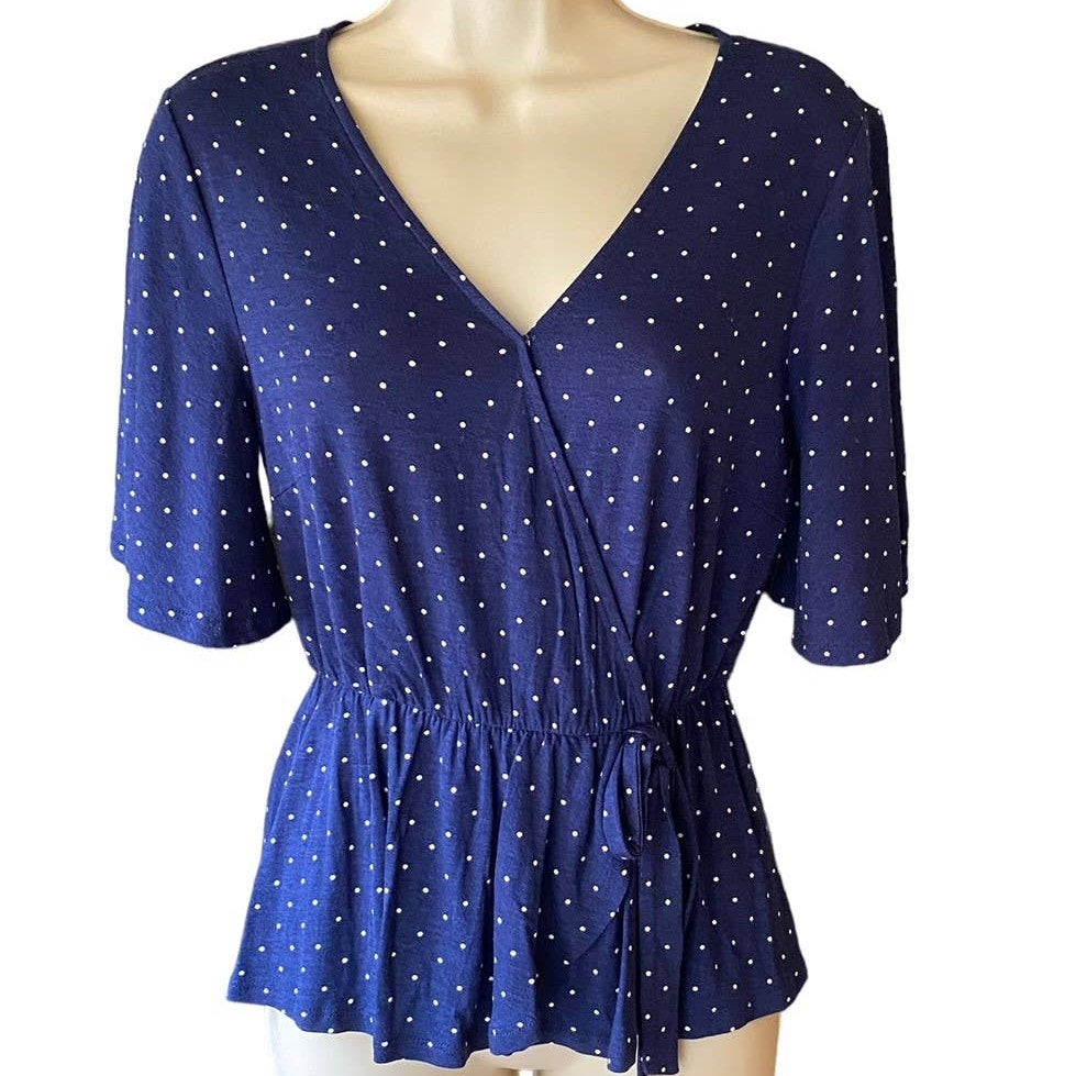 NWT~ FRANCESCA'S MI AMI Navy Blue & White Bell Sleeve Wrap Top ~ Women's XXS