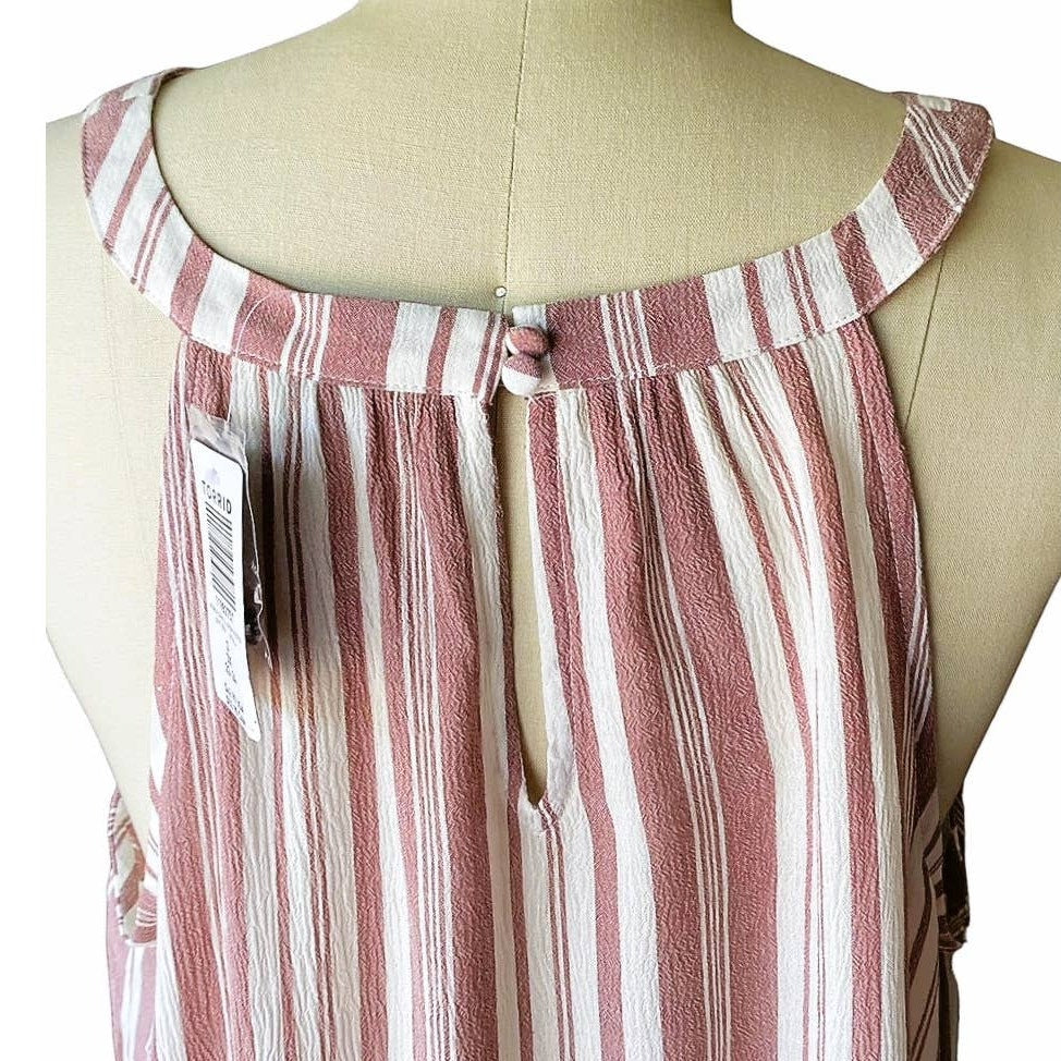 NWT ~ TORRID Brick Red Stripe Rayon Goddess Blouse Top ~ Women's Size 3 ( 3X )