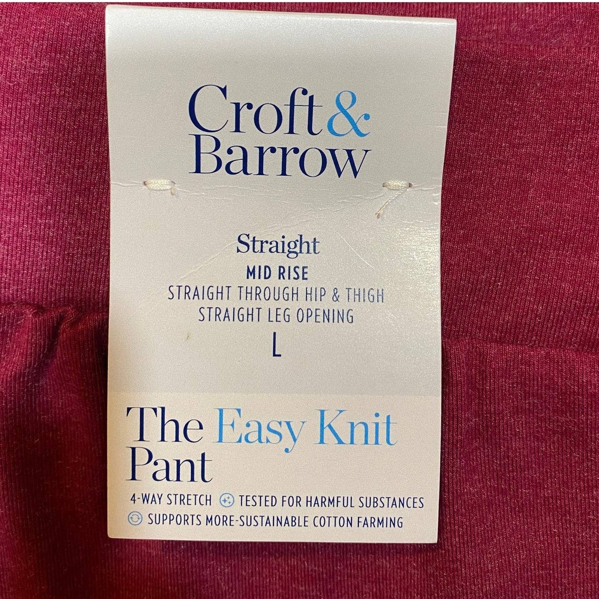 NWT ~ CROFT & BARROW Berry Straight Leg Mid Rise Easy Knit Pants ~ Women's LARGE
