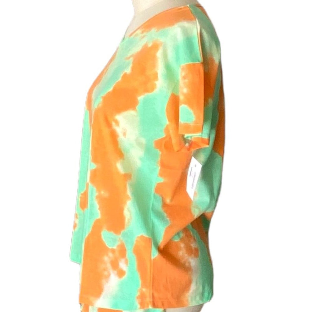 NWT ~ 2pc. Tie Dye Orange & Green Short Sleeve Top & Capri Pants ~ Women's LARGE