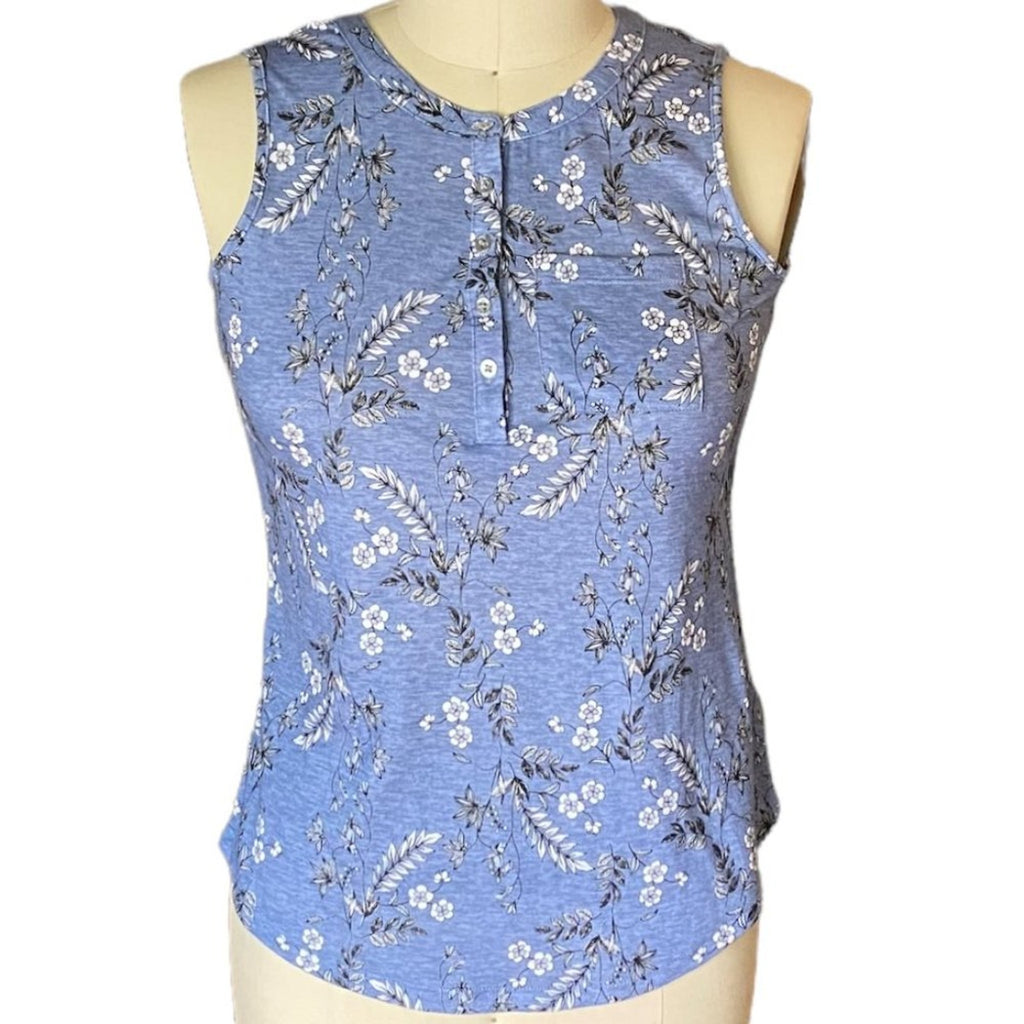 NWT ~ LIZ CLAIBORNE Blue Flowered Sleeveless Summer Top Shirt ~ Women's Size XS