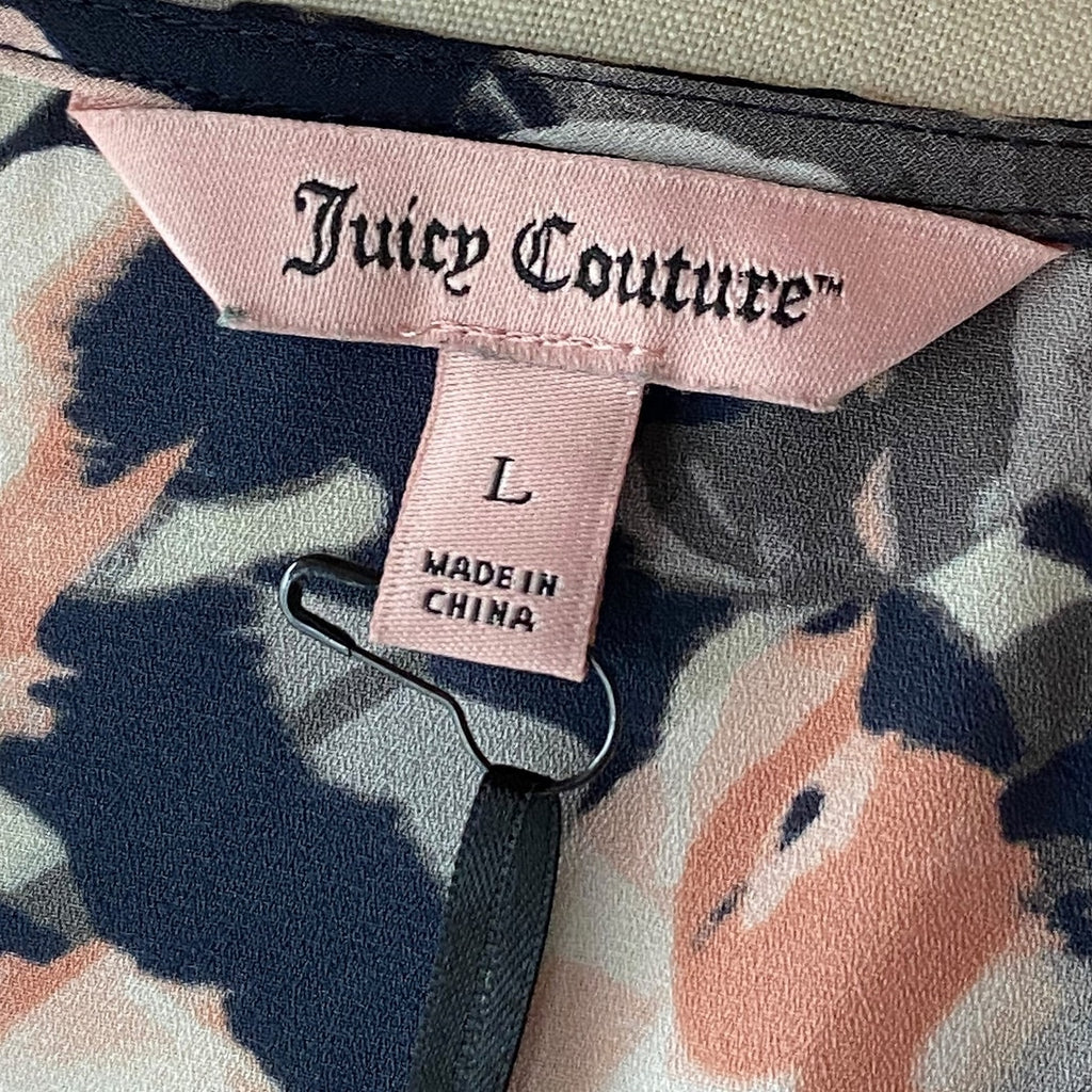 JUICY COUTURE Blue & Pink Floral Crystal Stones Blouse NWT ~ Women's LARGE