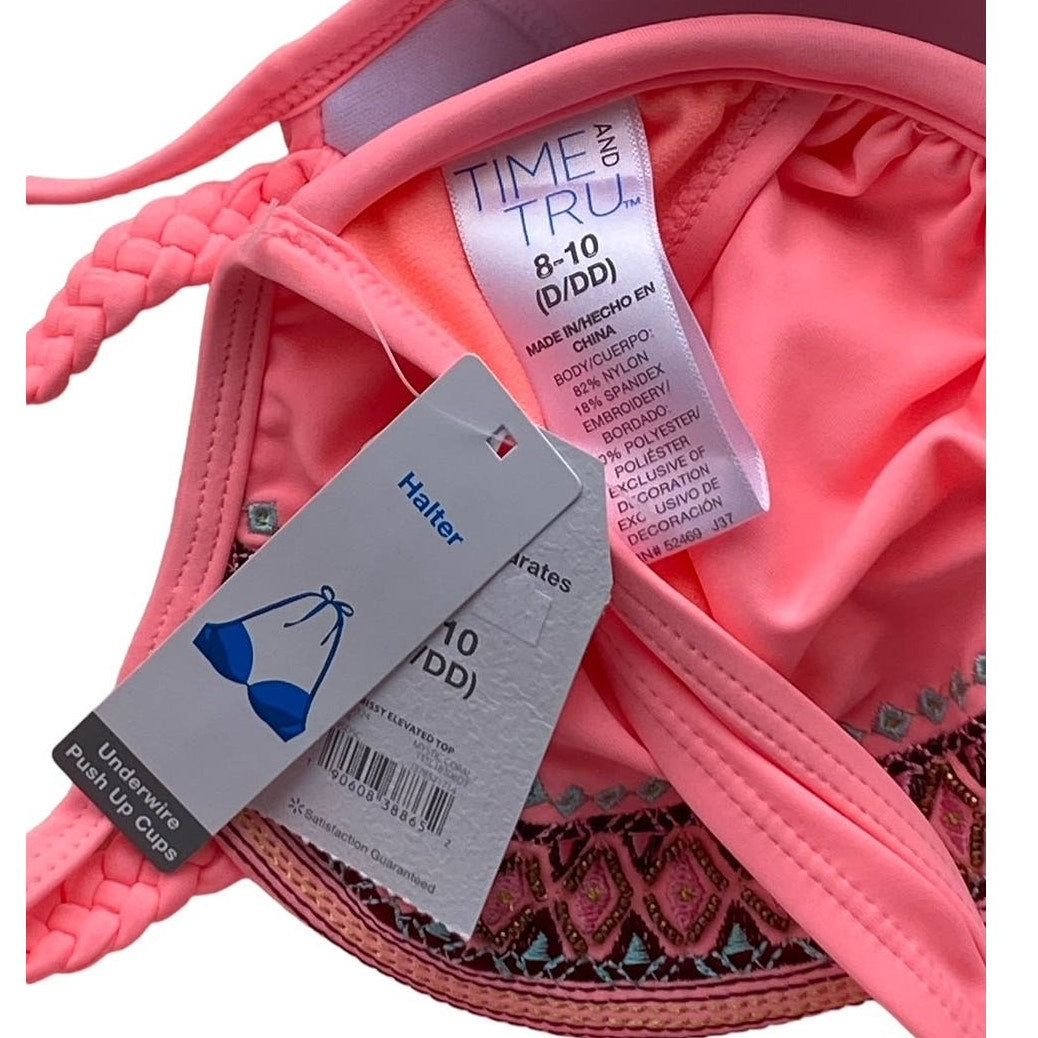 NWT ~ Mystic Coral Push Up Embroidered & Beaded Bikini Top Swimsuit ~ Size 8/10