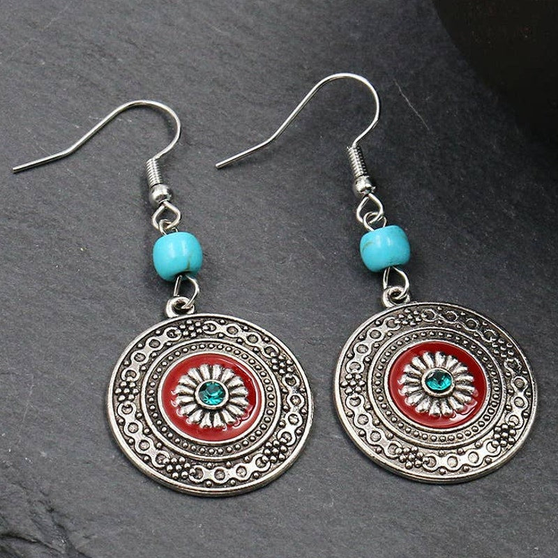 NWOT Boho Silver Blue & Red Dangle Bohemian Earrings ~ BRAND NEW
