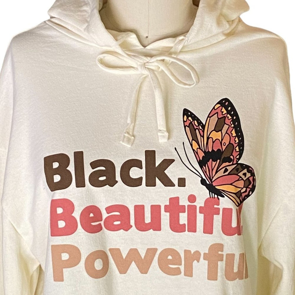 NWT Ladies "BLACK BEAUTIFUL POWERFUL" Butterfly Hoodie Sweatshirt ~ 2X