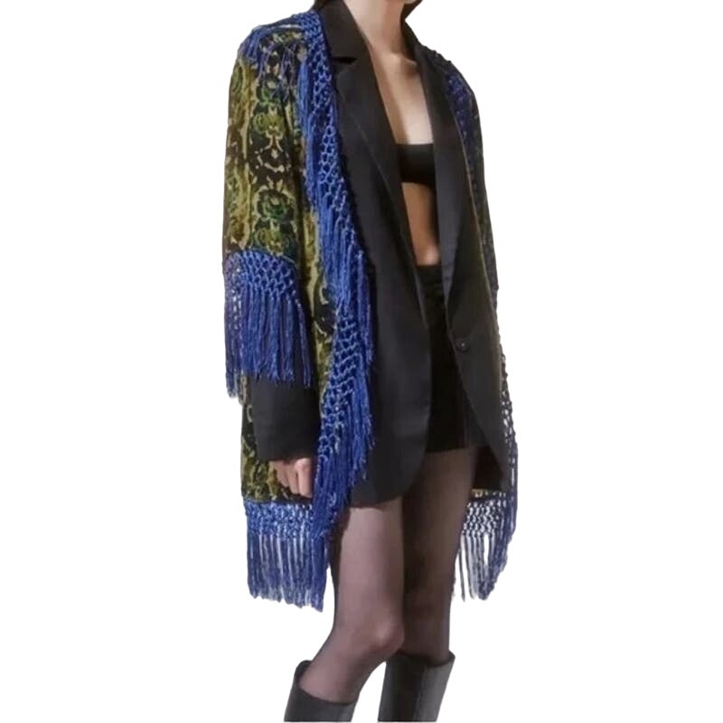 NWT ~ URBAN OUTFITTERS Bohemian Velvet Fringe Boho Poncho Open Sheer Kimono