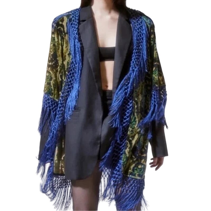 NWT ~ URBAN OUTFITTERS Bohemian Velvet Fringe Boho Poncho Open Sheer Kimono