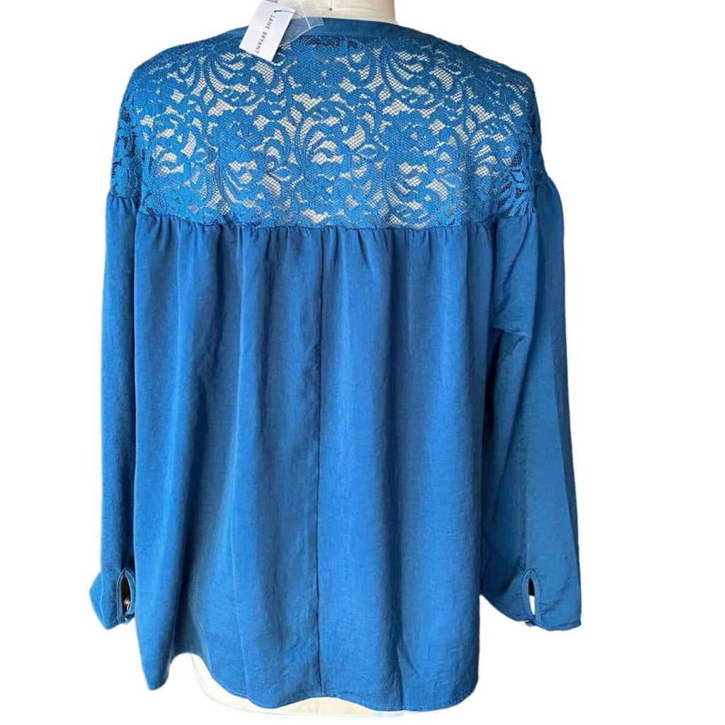 NWT ~ LANE BRYANT Green Lace Long Sleeve Blouse Pullover Top ~ Women's Size 12