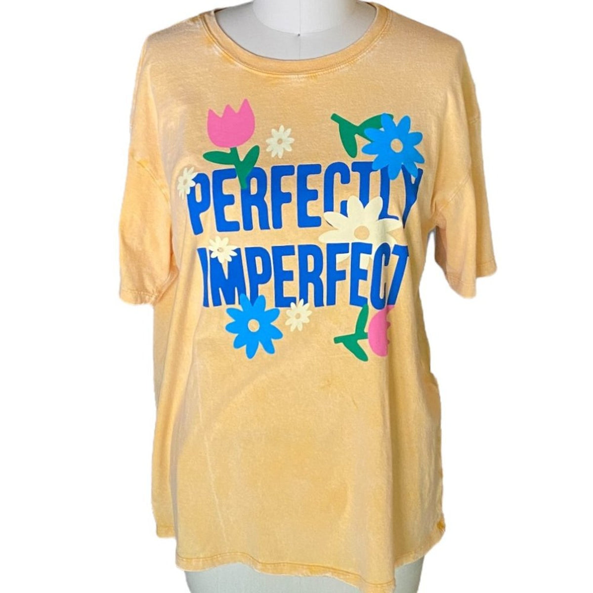 NWT ~ Yellow Cotton Floral "Perfectly Imperfect" Summer Flowers T-Shirt ~ SMALL