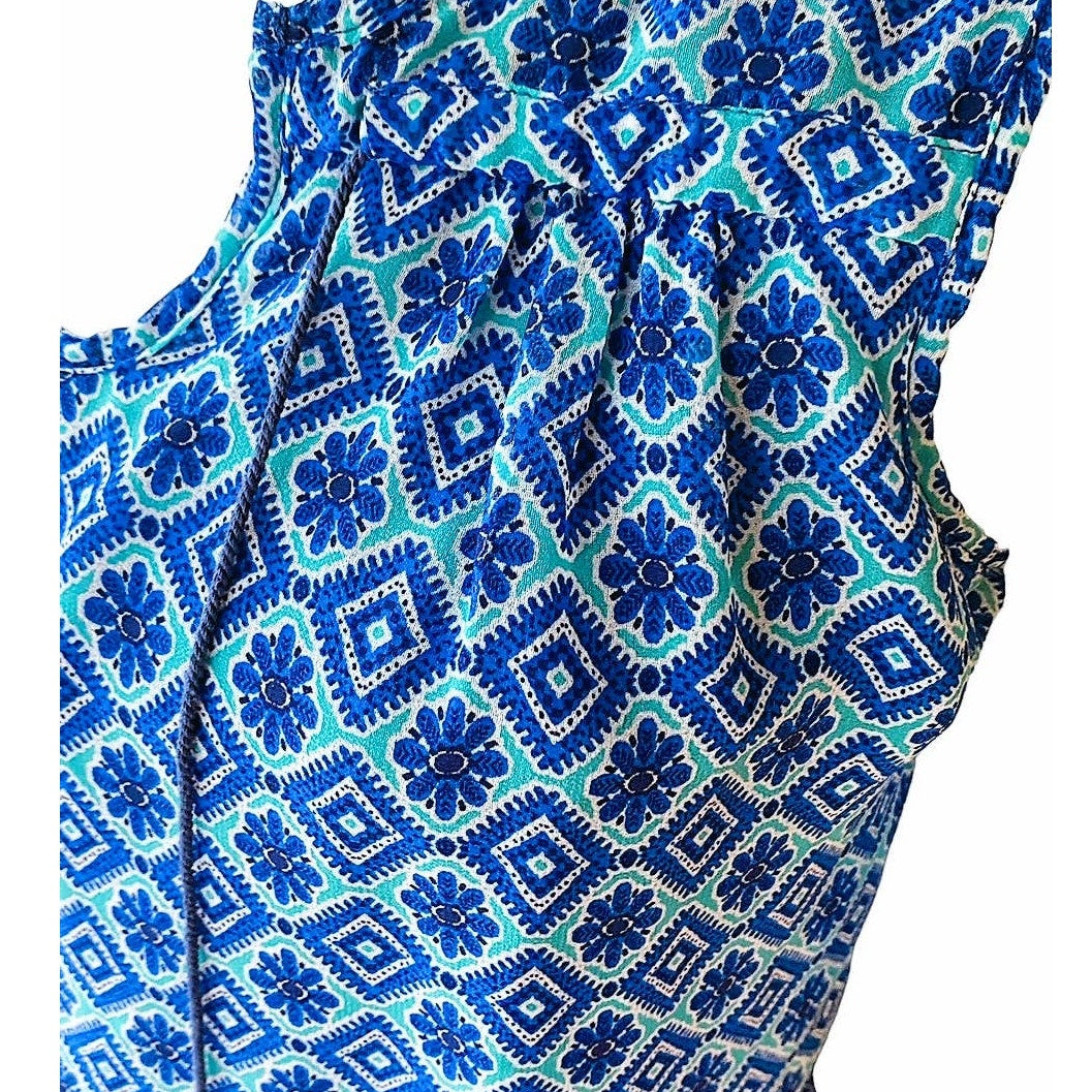 NWT ~ Bohemian Short Blue Boho Paisley Sleeveless Dress ~ Women's Size LARGE