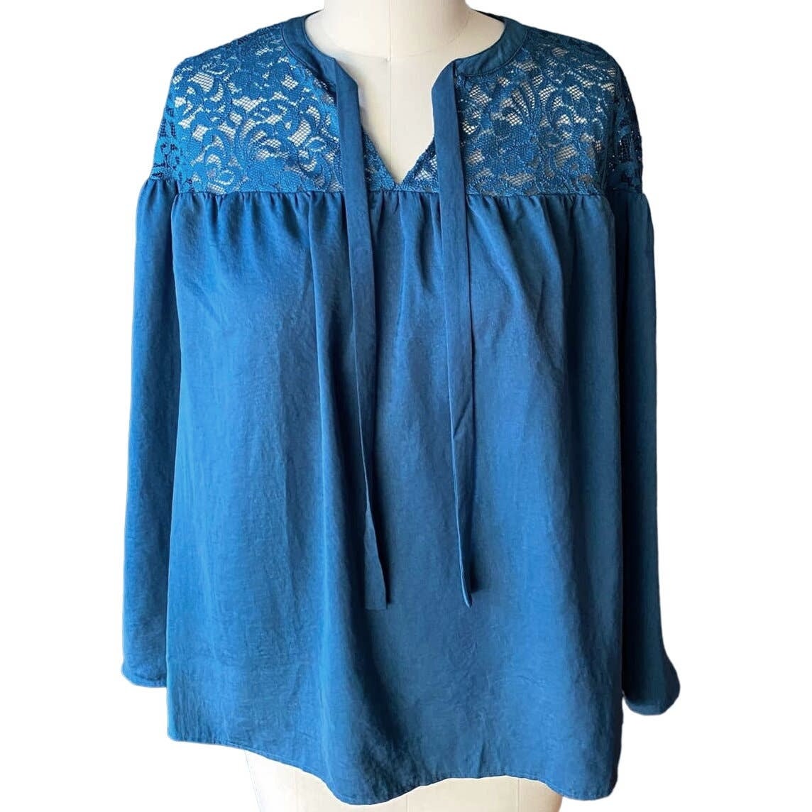 NWT ~ LANE BRYANT Green Lace Long Sleeve Blouse Pullover Top ~ Women's Size 12