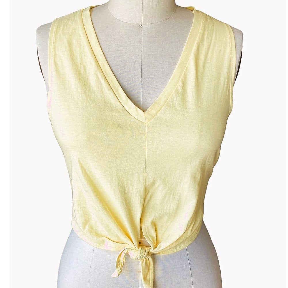 NWT ~ Yellow Cropped Tied Waist Sleeveless T-Shirt Summer Top ~ Women's MEDIUM