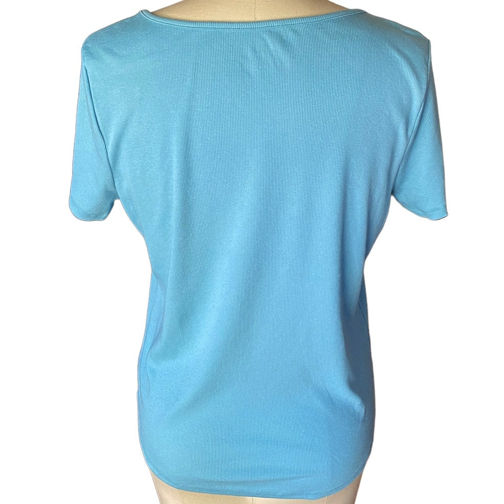NWT ~ FALLS CREEK Women's Short Sleeve Teal Blue Ribbed Top Shirt ~ Size XL