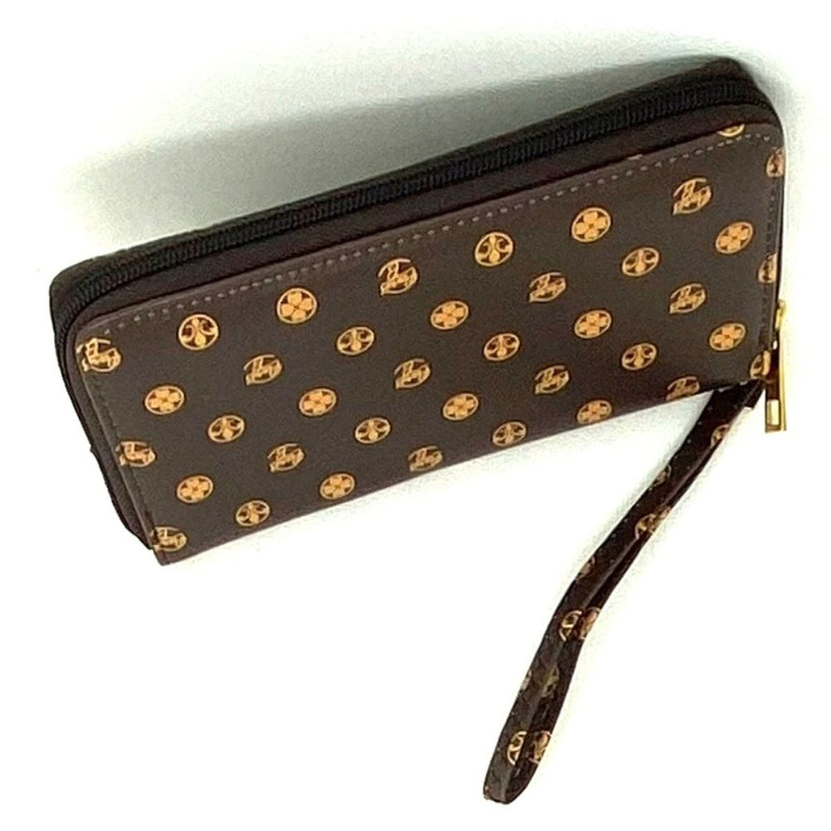 BRAND NEW Brown Floral Fleur di Lis Print WALLET ~ NWOT Designer Luxury Wristlet