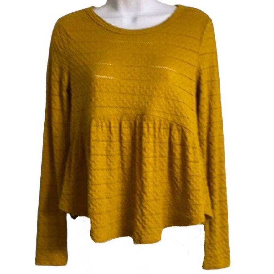 NWT ~ CHANCE Mustard Gold Sheer Eyelet Babydoll Tunic Top ~ Women's MEDIUM
