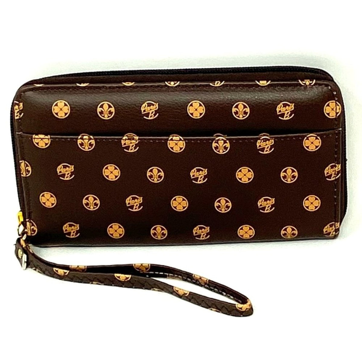 BRAND NEW Brown Floral Fleur di Lis Print WALLET ~ NWOT Designer Luxury Wristlet