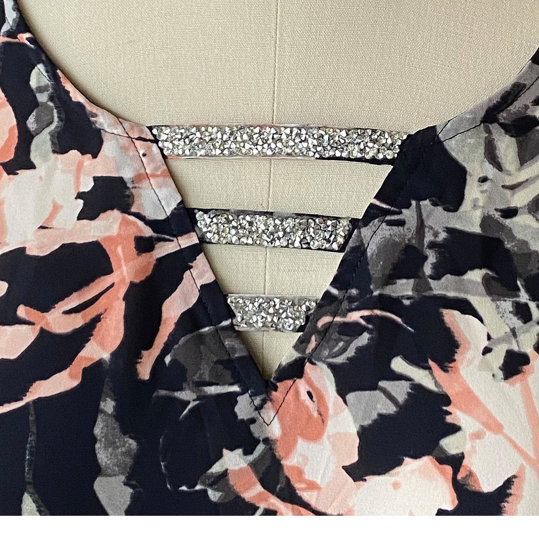 JUICY COUTURE Blue & Pink Floral Crystal Stones Blouse NWT ~ Women's LARGE