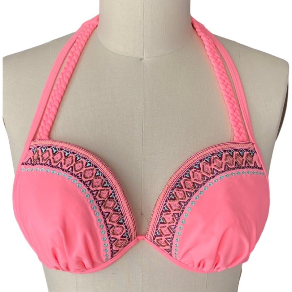 NWT ~ Mystic Coral Push Up Embroidered & Beaded Bikini Top Swimsuit ~ Size 8/10