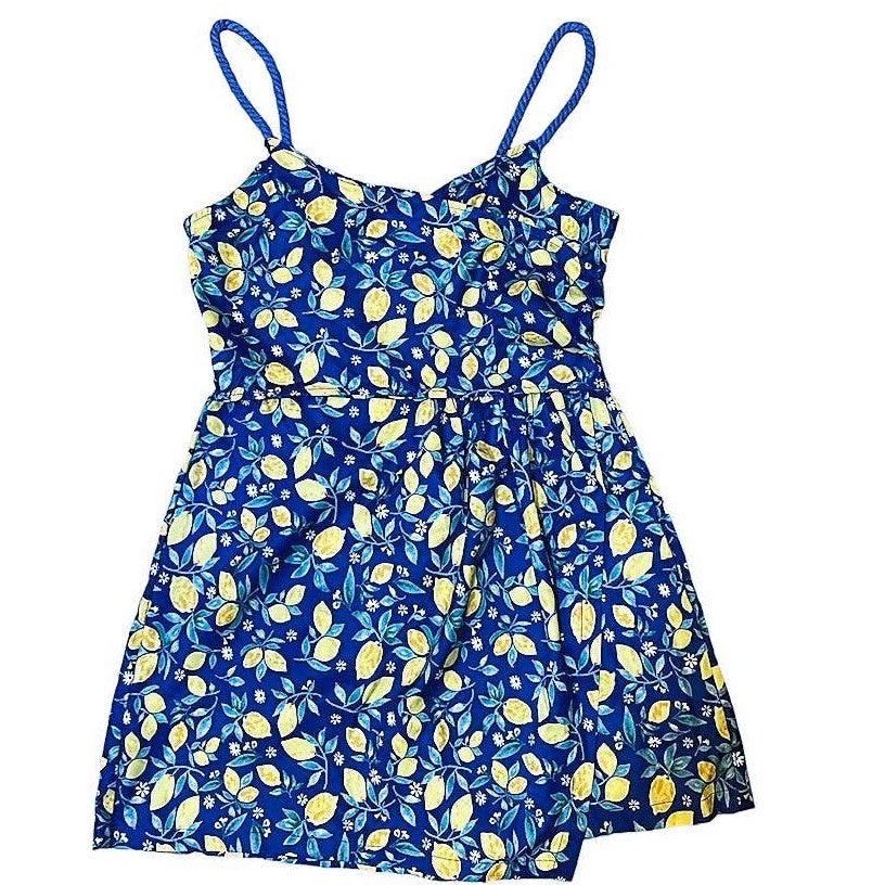 NWT ~ CIDER Short Blue with Yellow Lemons Wrap SKORT Dress ~ Women's Size MEDIUM