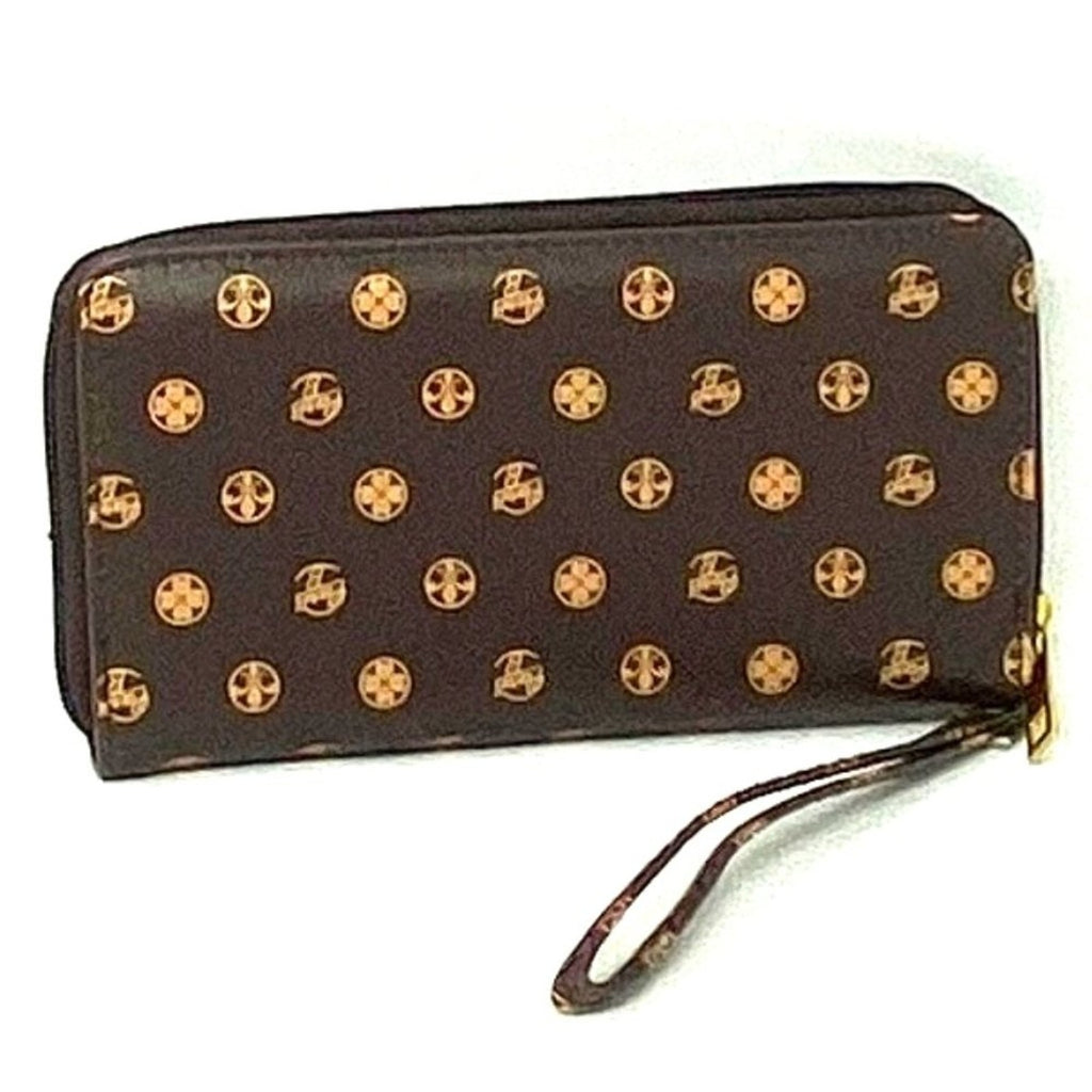 BRAND NEW Brown Floral Fleur di Lis Print WALLET ~ NWOT Designer Luxury Wristlet