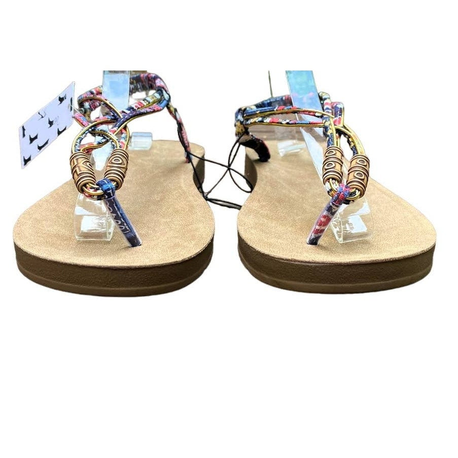 NWT ~ Bohemian Gold & Multicolor Flat Boho Strappy Sandals Shoes ~ Women's 11