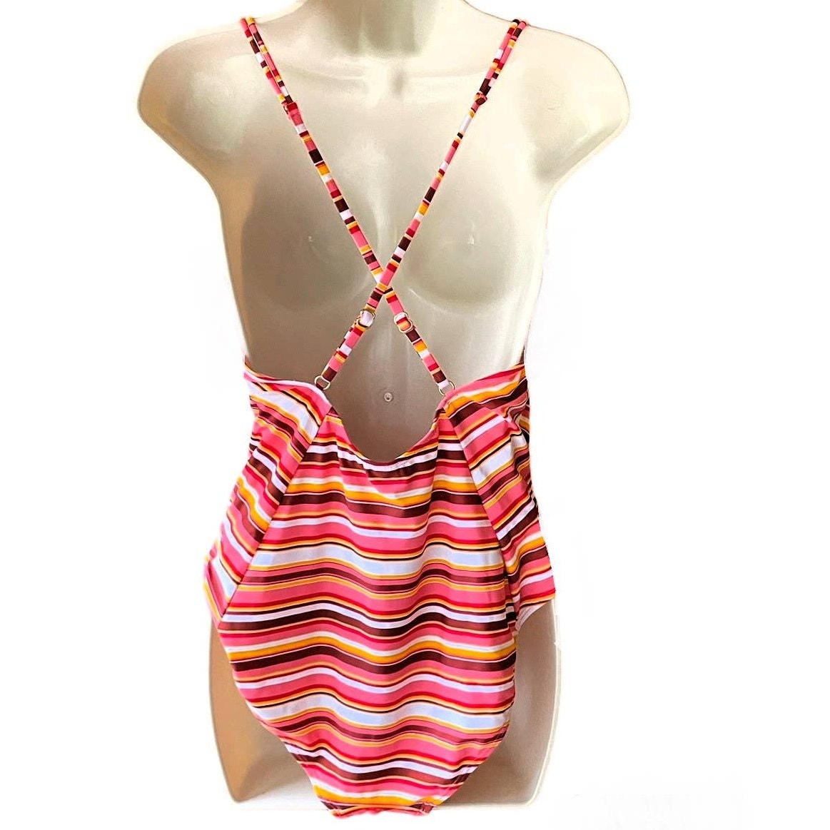 NWT ~ NOBO NO BOUNDARIES Coral Orange Striped Swimsuit ~ Women's Juniors 15 / 17