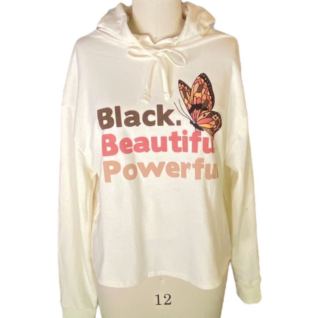 NWT Ladies "BLACK BEAUTIFUL POWERFUL" Butterfly Hoodie Sweatshirt ~ 2X