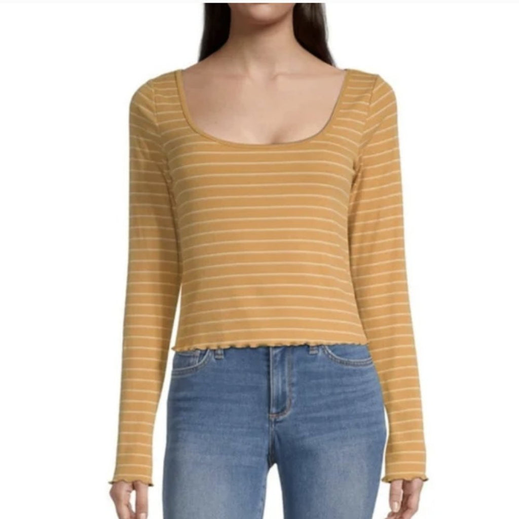 NWT ~ ARIZONA JEANS CO. Juniors Women's Scoop Neck Long Sleeve T-Shirt LARGE New