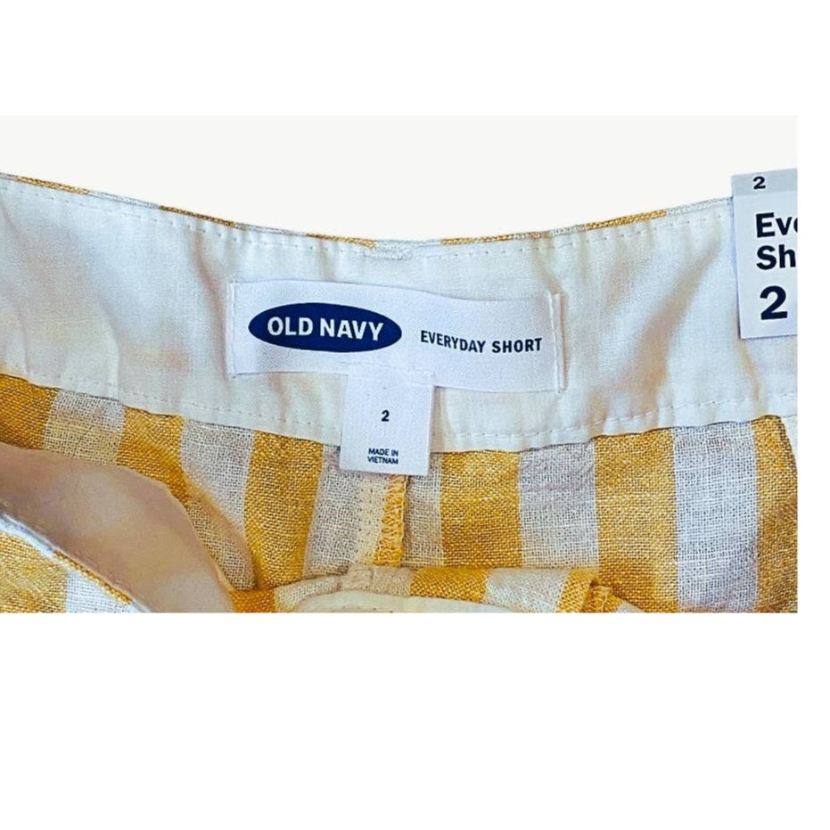NWT ~ OLD NAVY Yellow & White Stripe Linen Everyday Shorts ~ Women's Size 2