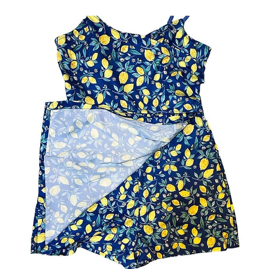 NWT ~ CIDER Short Blue with Yellow Lemons Wrap SKORT Dress ~ Women's Size MEDIUM