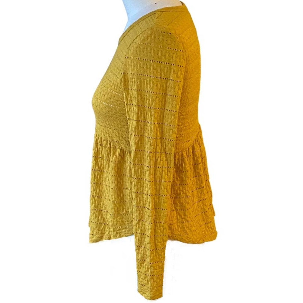 NWT ~ CHANCE Mustard Gold Sheer Eyelet Babydoll Tunic Top ~ Women's MEDIUM