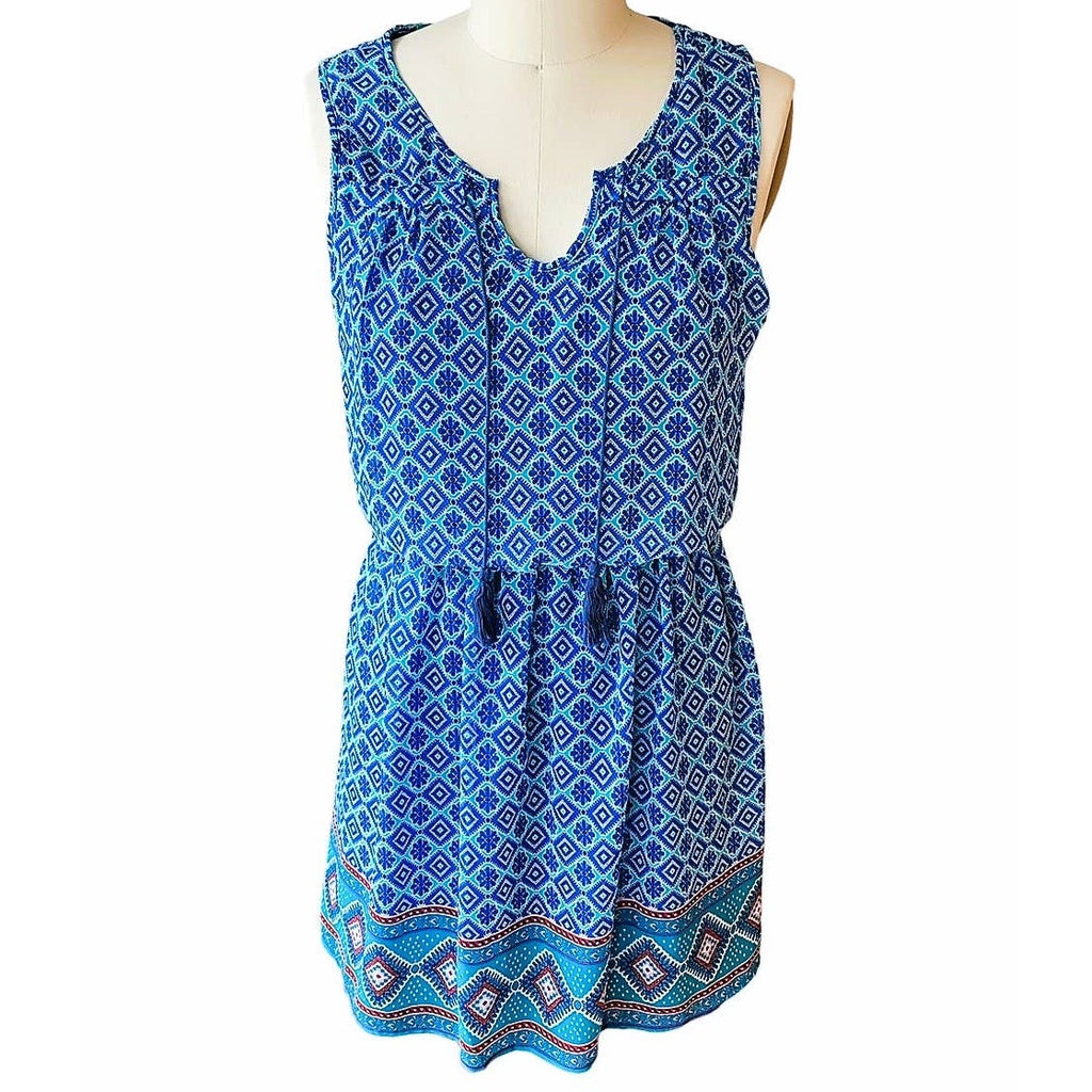 NWT ~ Bohemian Short Blue Boho Paisley Sleeveless Dress ~ Women's Size LARGE