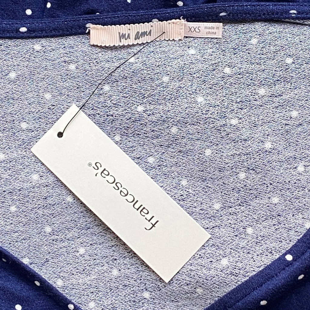 NWT~ FRANCESCA'S MI AMI Navy Blue & White Bell Sleeve Wrap Top ~ Women's XXS