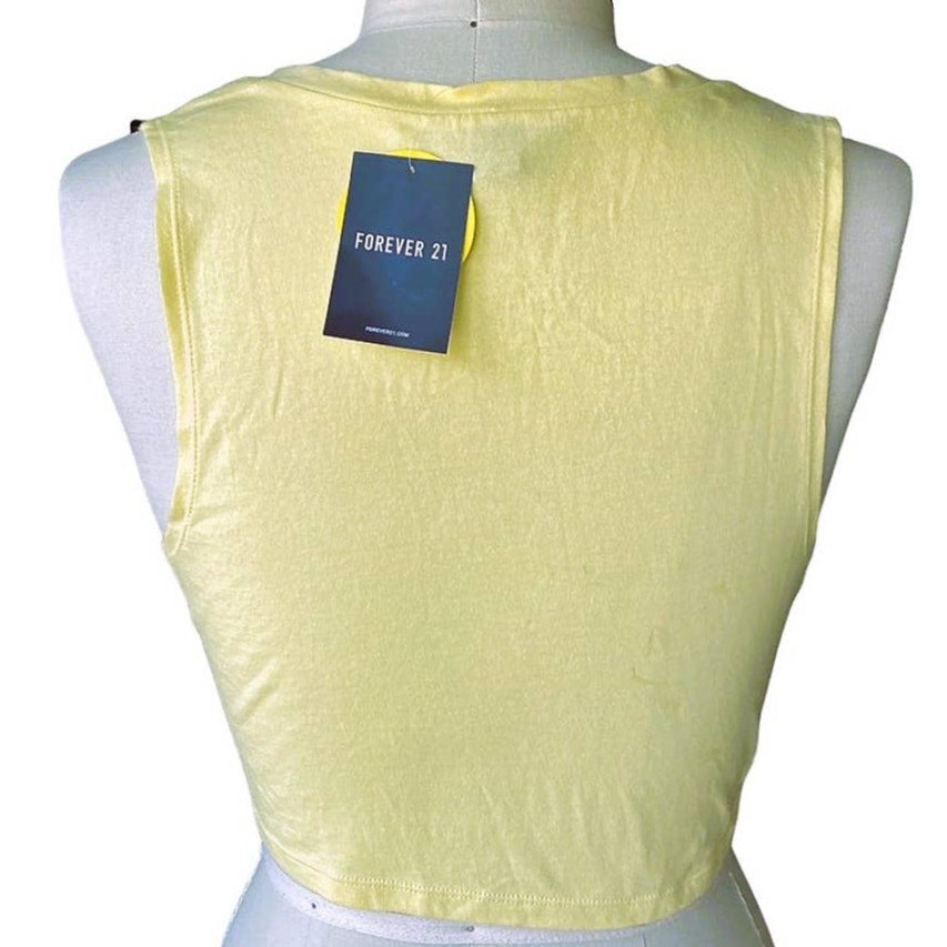 NWT ~ Yellow Cropped Tied Waist Sleeveless T-Shirt Summer Top ~ Women's MEDIUM