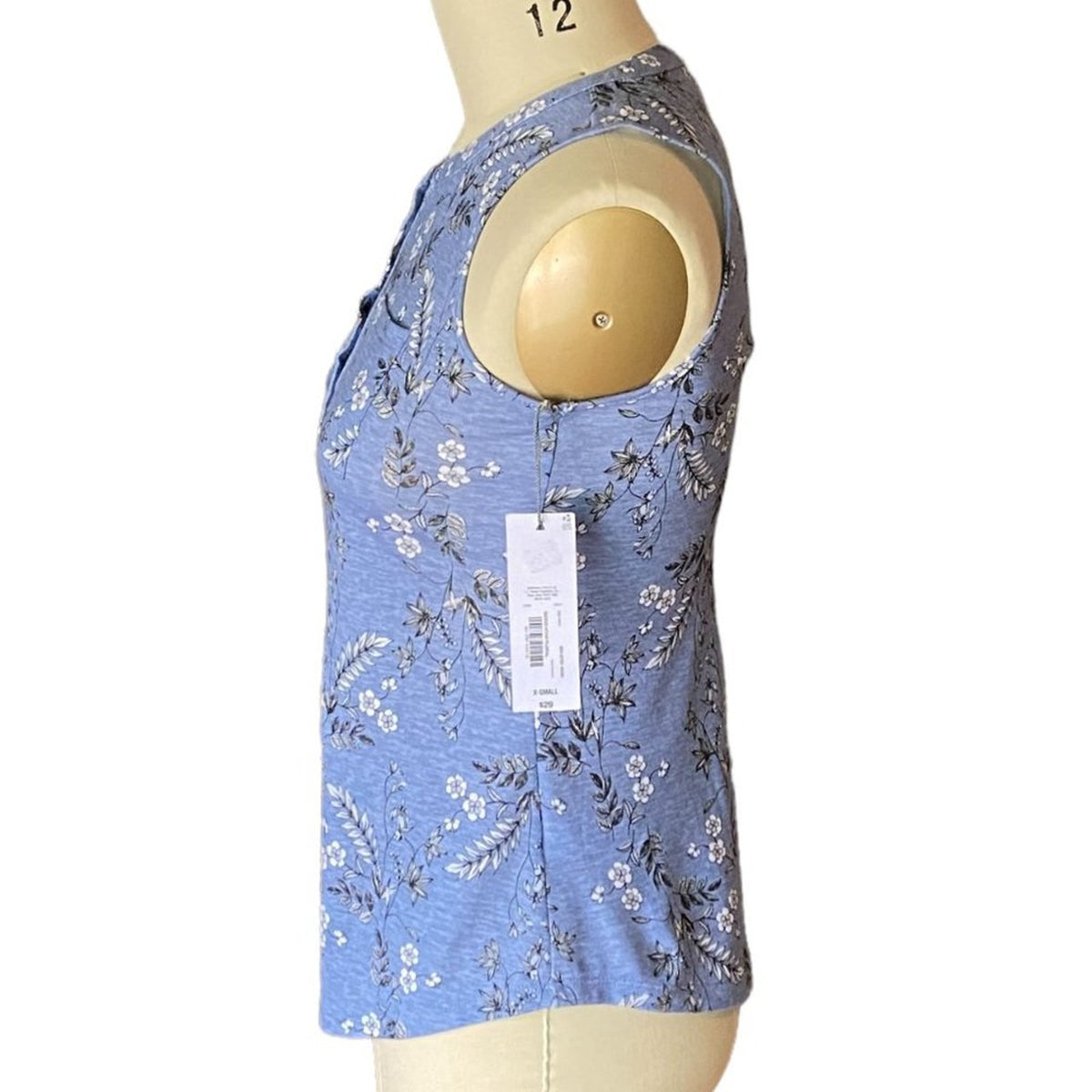 NWT ~ LIZ CLAIBORNE Blue Flowered Sleeveless Summer Top Shirt ~ Women's Size XS