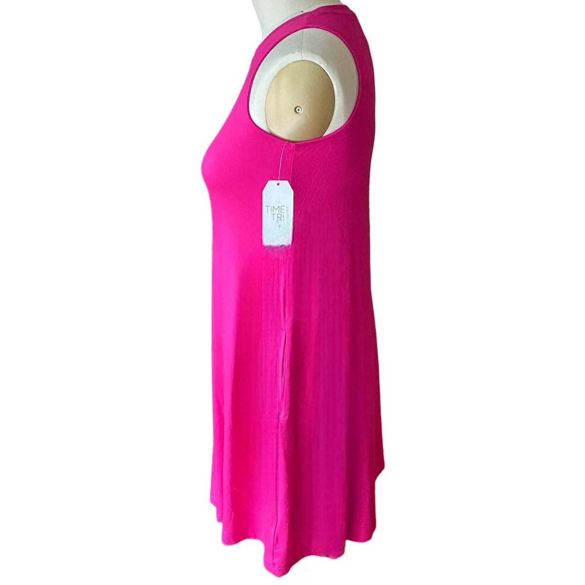 NWT ~ TIME & TRU Pink Tank Top Sleeveless POCKETS Knit Dress ~ Womens Size SMALL