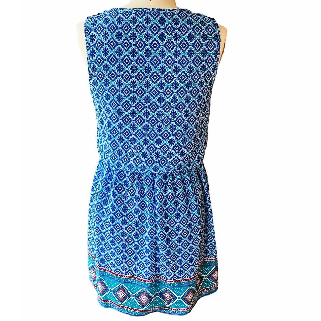 NWT ~ Bohemian Short Blue Boho Paisley Sleeveless Dress ~ Women's Size LARGE