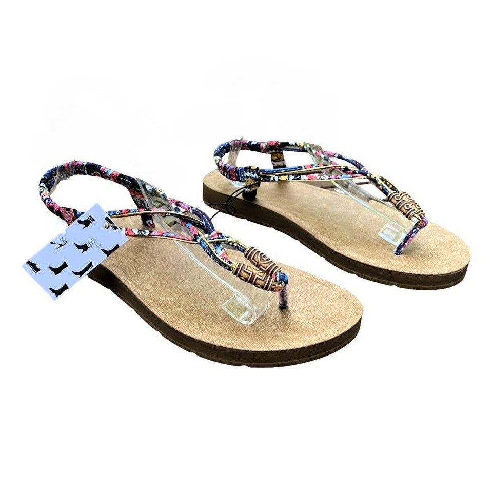 NWT ~ Bohemian Gold & Multicolor Flat Boho Strappy Sandals Shoes ~ Women's 11